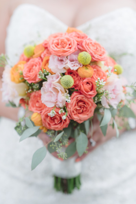 pink and peach colored floral bouquet