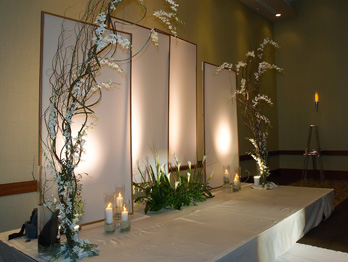 custom room décor with flowers and lighting