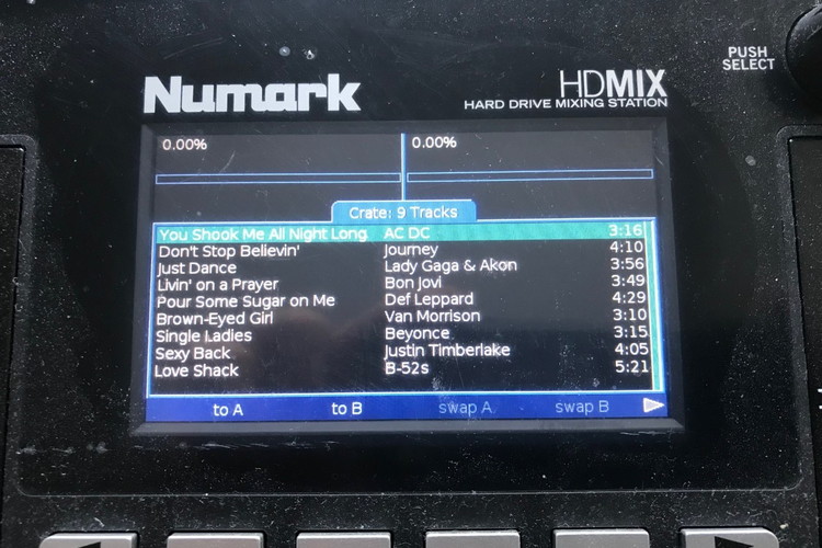 A list of songs on a device ready for playback