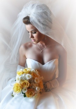 Wedding photograph of a bride holding a bouquet