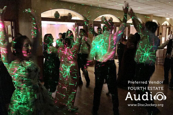 Custom lighting on the dance floor at a wedding