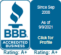 BBB accredited business rating A+ since september 2008 as of 9/9/2021 click for profile